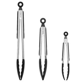 Stainless Steel Locking Kitchen Food Tongs; Silicon Tips, BPA Free, Non-Stick (3-piece)