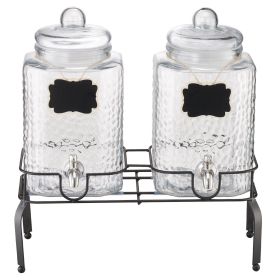 Beverage Dispenser, 2 Pack 1.5 Gallon Drink Dispensers for Parties, Glass Juice Dispenser with Metal Stand, Stainless Steel Spigot