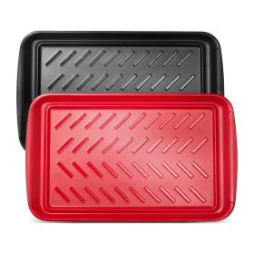 Plastic Serving Trays, 2-Pack Grilling Prep and Serve Trays with Handles , 17x10.35 Inch Anti-Slip Melamine Food Tray, Ideal for BBQ, Kitchen