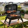 Black 14" Portable Grill, Small Charcoal Grill for Outdoor Cooking, BBQ, Camping, Enamel Coated, Folding Legs