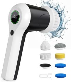 Electric Spin Scrubber, Cordless Shower Scrubber with Battery Level Display, 2 Speeds Electric Scrubber for Cleaning with 6 Replaceable Heads
