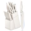 Knife Set for Kitchen with Block, 15 Pcs High Carbon Stainless Steel Kitchen Knife Set with Self Sharpening - White