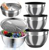 Mixing Bowls with Airtight Lids, Stainless Steel Mixing Bowl Set with 3 Metal Nesting Bowls, Colander & Grater, Non-Slip Bottoms, Size 1.5, 2.5, 5 QT