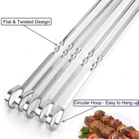 Stainless Steel, Flat, Meat, Kabob/Grilling Skewers; 14" Long, Reusable (12-pack)