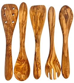 Olive Wood Kitchen Utensils (5-piece set)