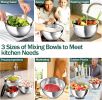 Mixing Bowls with Airtight Lids, Stainless Steel Mixing Bowl Set with 3 Metal Nesting Bowls, Colander & Grater, Non-Slip Bottoms, Size 1.5, 2.5, 5 QT