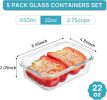 5Pack 22oz Glass Storage Containers with Lids, Glass Meal Prep Food Container Sets with Snap Airtight Lids for Microwave, Oven, Freezer and Dishwasher