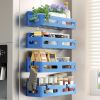 4 Pack Strong Magnetic Spice Rack for Refrigerator, Multipurpose Magnetic Shelf for Fridge with 4 Hooks for kitchen and Bathroom Organization, Blue
