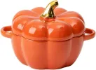 Pumpkin Bowl Set with Lid and Handle, 14 Oz Ceramic Ramekins for Baking, Casserole Dish Individual Severing Pot, Stoneware, Oven Safe
