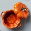 Pumpkin Bowl Set with Lid and Handle, 14 Oz Ceramic Ramekins for Baking, Casserole Dish Individual Severing Pot, Stoneware, Oven Safe