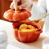 Pumpkin Bowl Set with Lid and Handle, 14 Oz Ceramic Ramekins for Baking, Casserole Dish Individual Severing Pot, Stoneware, Oven Safe