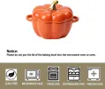Pumpkin Bowl Set with Lid and Handle, 14 Oz Ceramic Ramekins for Baking, Casserole Dish Individual Severing Pot, Stoneware, Oven Safe