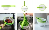 Spina Easy-To-Use Salad Spinner, Non-Scratch, Nylon Spinning Colander, Lettuce Spinner, Colander with Collapsible Handle, Green