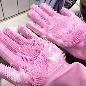 Silicone Dishwashing and Housework Scrubber Gloves; Housework (1 pair) (Color: Sky Blue, Material: Silica Gel)