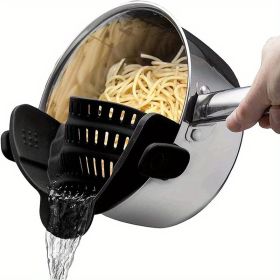 Silicone Clip-On Pot And Pasta Strainer; Adjustable For Pots, Pans, And Bowls (Quantity: 1 Pack Black)